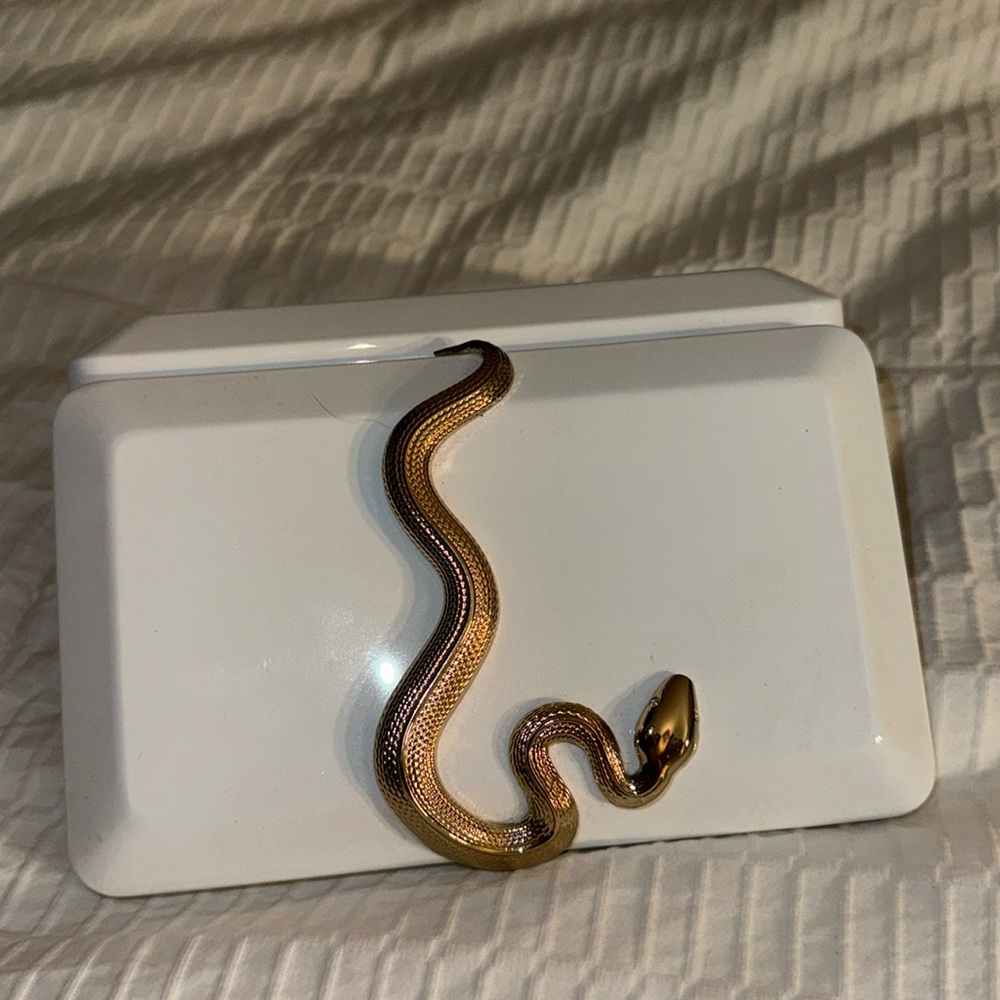 Kilian Paris The Dawn Art Deco White Metal Clutch Golden Snake Swarovski…